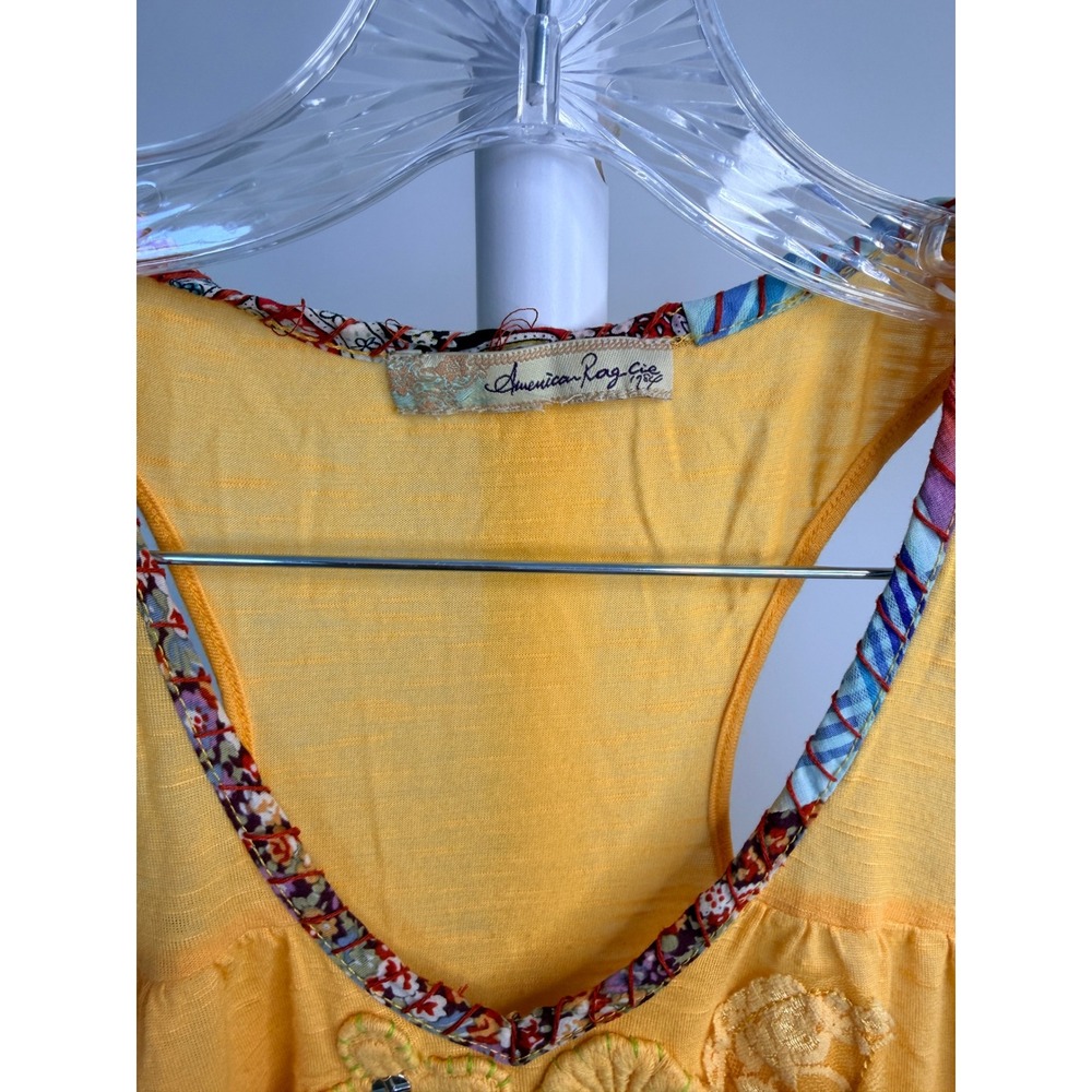 American Rag Cie Yellow Embroidered Boho Tank Top Lace Beads Racerback Womens S - Picture 5 of 6